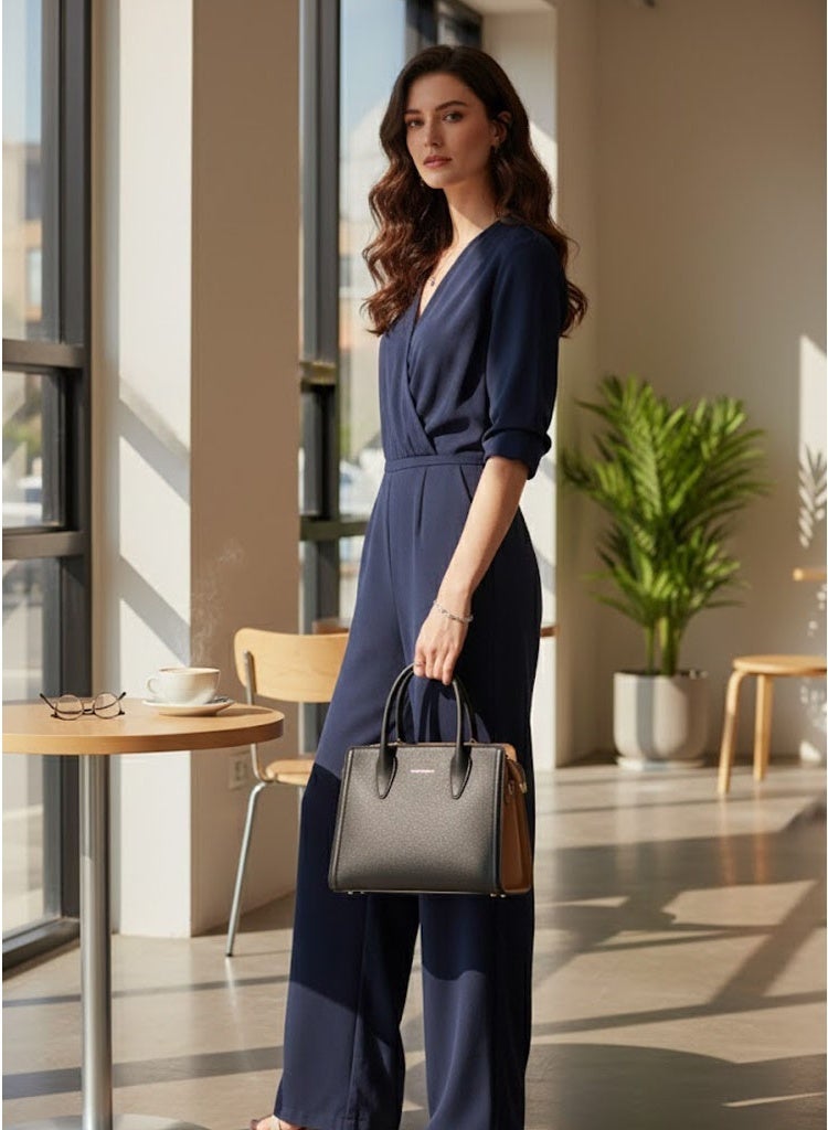 FUMES Women’s Black Satchel Handbag – Structured Design, Premium Textured Finish, Elegant Everyday Carry - Image 4